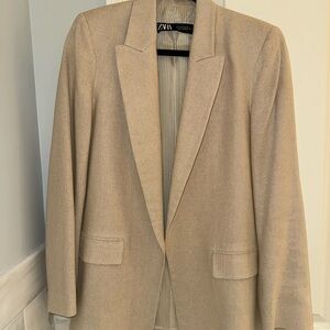 Zara Beige Tailored Linen Blazer